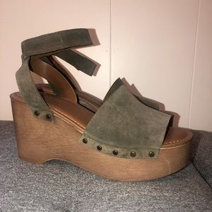 Olive Green wood platform sandals